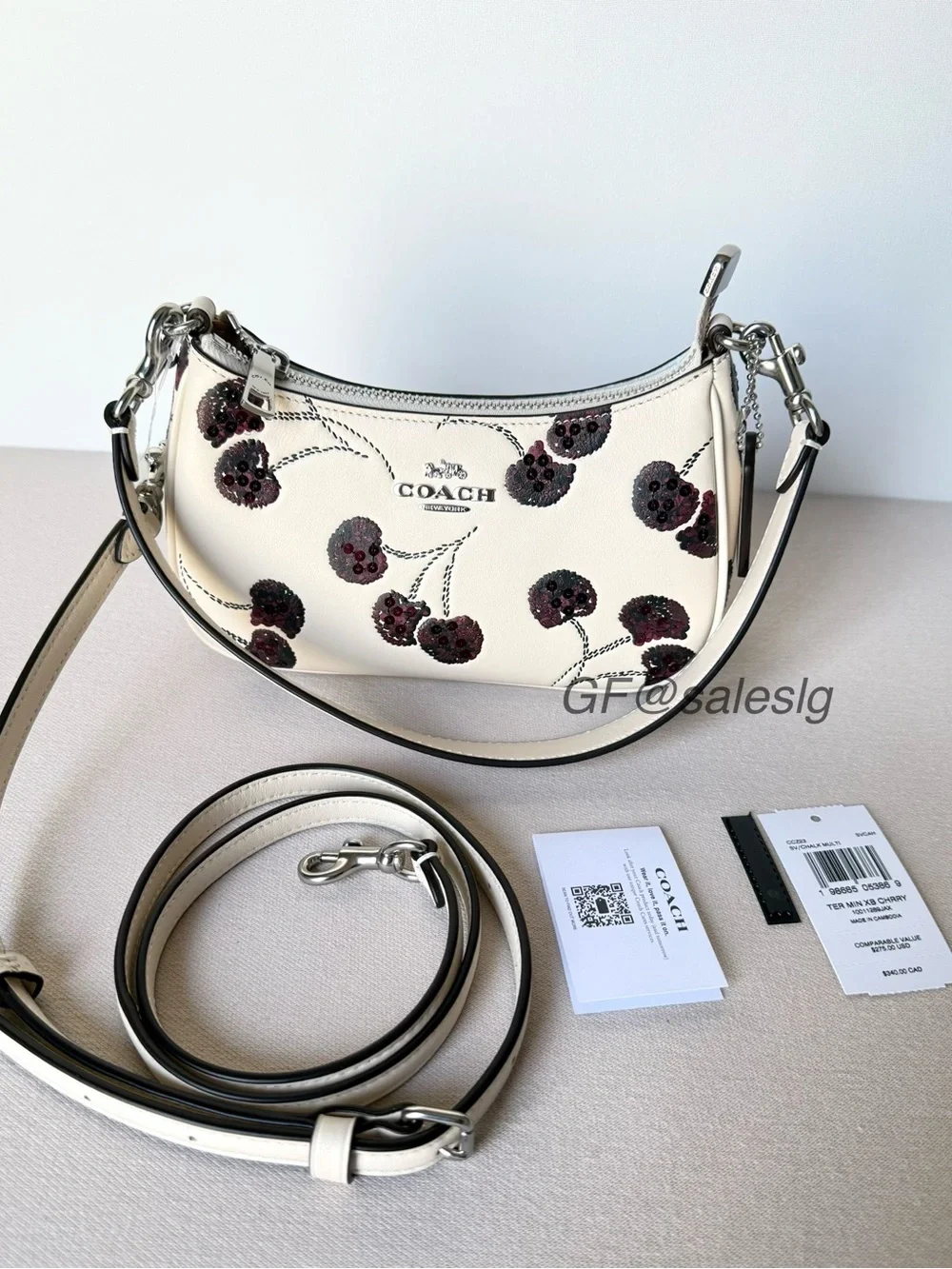 Coach Mini Teri Crossbody & Shoulder Bag Red Cherry Print Silver/chalk CCZ23 NWT